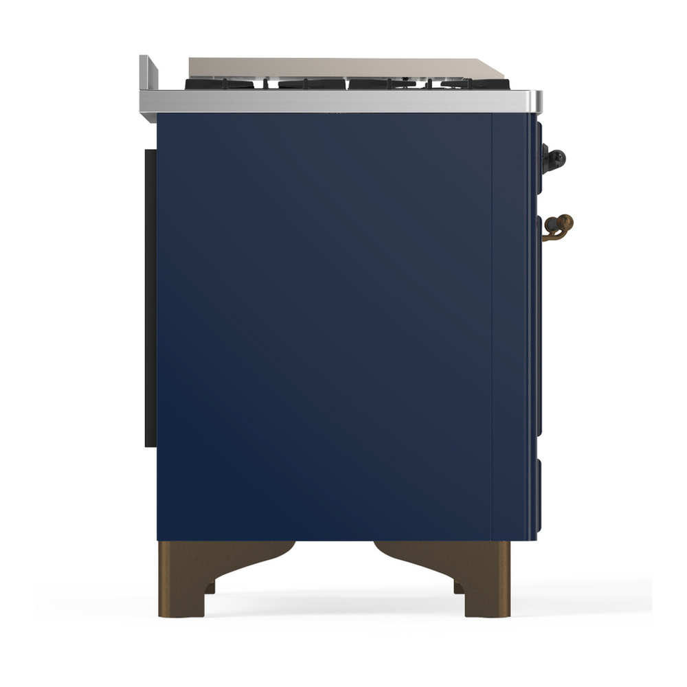 ILVE UM48FQNR3MBB Majestic III 48 inch Dual Fuel Range with 8 Burners and Griddle, Dual Function Burner up to 25,000 BTU (Natural Gas, Solid Door, Midnight Blue, Burnished) 8 ILVE-UM48FQNR3MBB-Right Side View