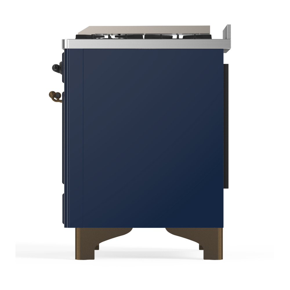 ILVE UM48FQNR3MBB Majestic III 48 inch Dual Fuel Range with 8 Burners and Griddle, Dual Function Burner up to 25,000 BTU (Natural Gas, Solid Door, Midnight Blue, Burnished) 9 ILVE-UM48FQNR3MBB-Left Side View