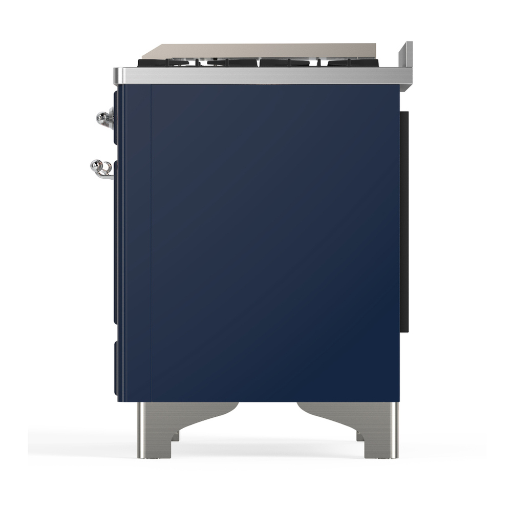 ILVE UM48FQNR3MBCLP Majestic III 48 inch Dual Fuel Range with 8 Burners and Griddle, Dual Function Burner up to 25,000 BTU (Liquid Propane, Solid Door, Midnight Blue, Chrome) 9 ILVE-UM48FQNR3MBCLP-Left Side View