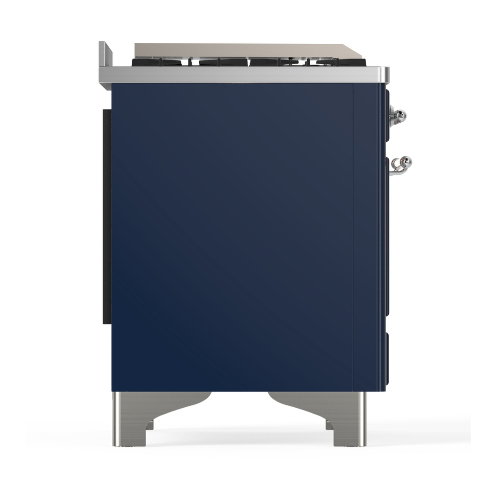 ILVE UM48FQNR3MBC Majestic III 48 inch Dual Fuel Range with 8 Burners and Griddle, Dual Function Burner up to 25,000 BTU (Natural Gas, Solid Door, Midnight Blue, Chrome) 8 ILVE-UM48FQNR3MBC-Right Side View