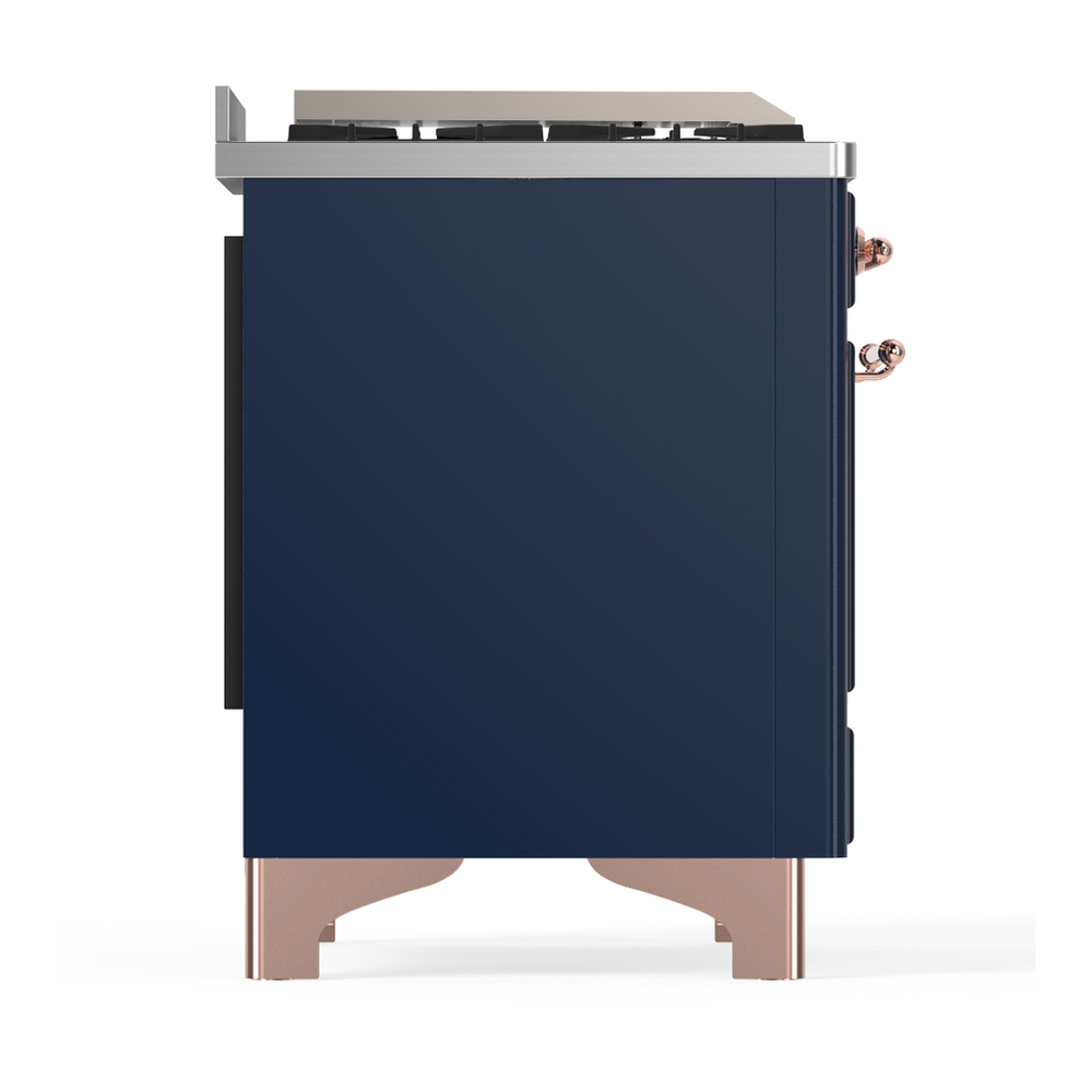 ILVE UM48FQNR3MBP Majestic III 48 inch Dual Fuel Range with 8 Burners and Griddle, Dual Function Burner up to 25,000 BTU (Natural Gas, Solid Door, Midnight Blue, Copper) 8 ILVE-UM48FQNR3MBP-Right Side View