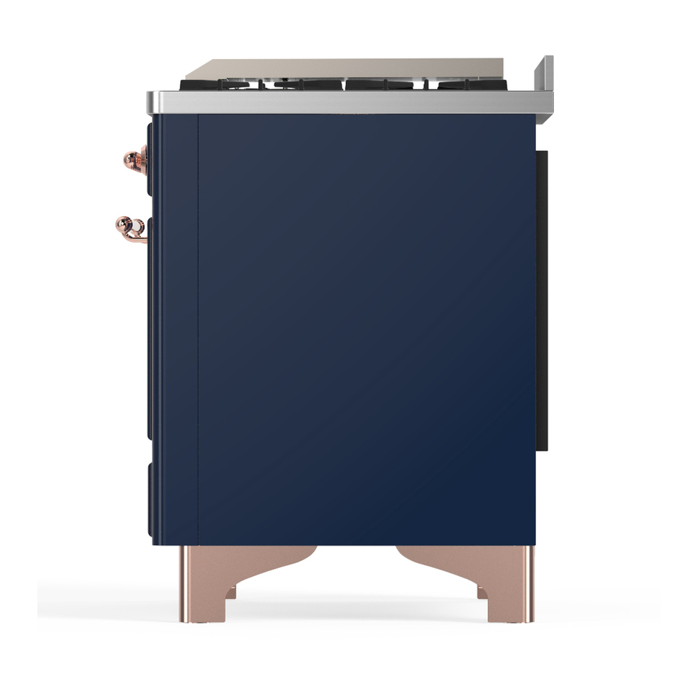 ILVE UM48FQNR3MBP Majestic III 48 inch Dual Fuel Range with 8 Burners and Griddle, Dual Function Burner up to 25,000 BTU (Natural Gas, Solid Door, Midnight Blue, Copper) 9 ILVE-UM48FQNR3MBP-Left Side View