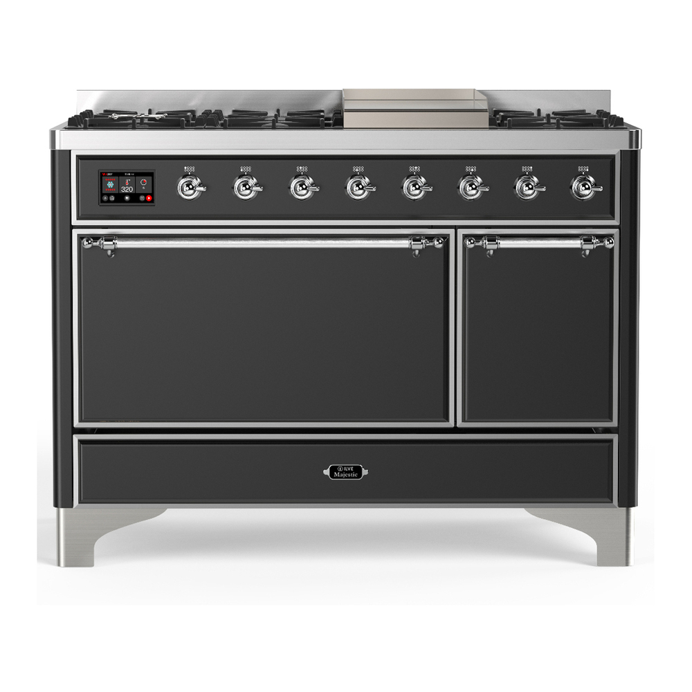 ILVE UM48FQNR3MGC Majestic III 48 inch Dual Fuel Range with 8 Burners and Griddle, Dual Function Burner up to 25,000 BTU (Natural Gas, Solid Door, Graphite Matte, Chrome) 1 UM48FQNR3MGC