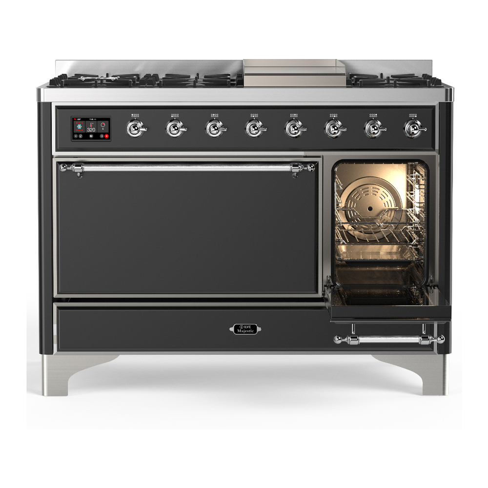 ILVE UM48FQNR3MGC Majestic III 48 inch Dual Fuel Range with 8 Burners and Griddle, Dual Function Burner up to 25,000 BTU (Natural Gas, Solid Door, Graphite Matte, Chrome) 4 ILVE-UM48FQNR3MGC-Secondary Oven Open View