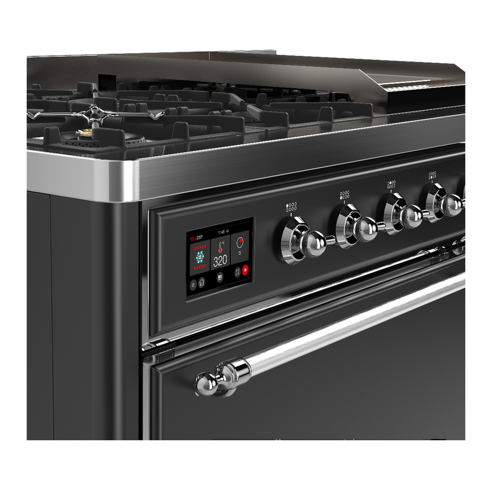 ILVE UM48FQNR3MGC Majestic III 48 inch Dual Fuel Range with 8 Burners and Griddle, Dual Function Burner up to 25,000 BTU (Natural Gas, Solid Door, Graphite Matte, Chrome) 7 ILVE-UM48FQNR3MGC-Control Knobs View