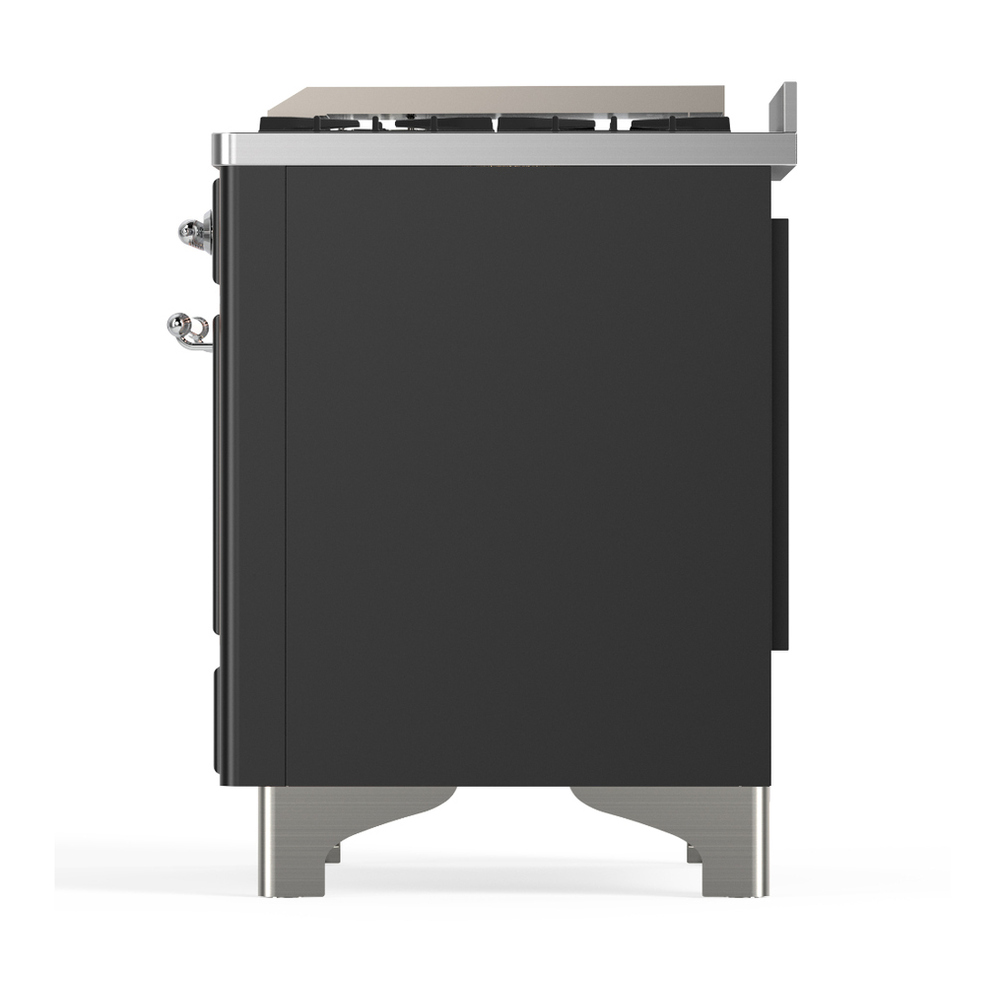 ILVE UM48FQNR3MGC Majestic III 48 inch Dual Fuel Range with 8 Burners and Griddle, Dual Function Burner up to 25,000 BTU (Natural Gas, Solid Door, Graphite Matte, Chrome) 9 ILVE-UM48FQNR3MGC-Left Side View