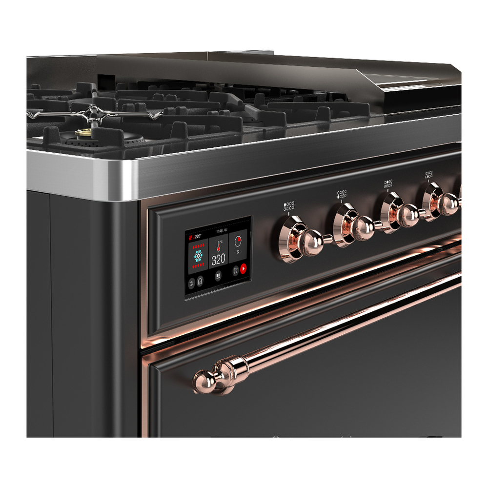 ILVE UM48FQNR3MGP Majestic III 48 inch Dual Fuel Range with 8 Burners and Griddle, Dual Function Burner up to 25,000 BTU (Natural Gas, Solid Door, Graphite Matte, Copper) 7 ILVE-UM48FQNR3MGP-Control Knobs View