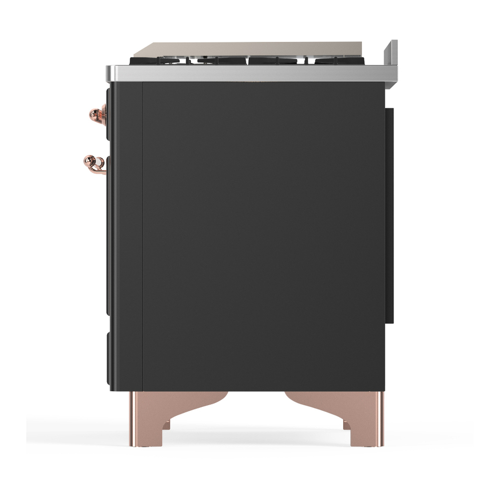 ILVE UM48FQNR3MGP Majestic III 48 inch Dual Fuel Range with 8 Burners and Griddle, Dual Function Burner up to 25,000 BTU (Natural Gas, Solid Door, Graphite Matte, Copper) 9 ILVE-UM48FQNR3MGP-Left Side View