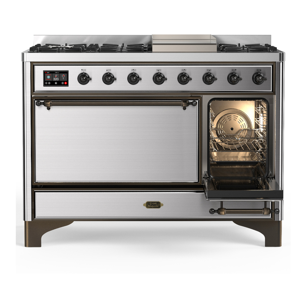 ILVE UM48FQNR3SSB Majestic III 48 inch Dual Fuel Range with 8 Burners and Griddle, Dual Function Burner up to 25,000 BTU (Natural Gas, Solid Door, Stainless Steel, Burnished) 4 ILVE-UM48FQNR3SSB-Secondary Oven Open View