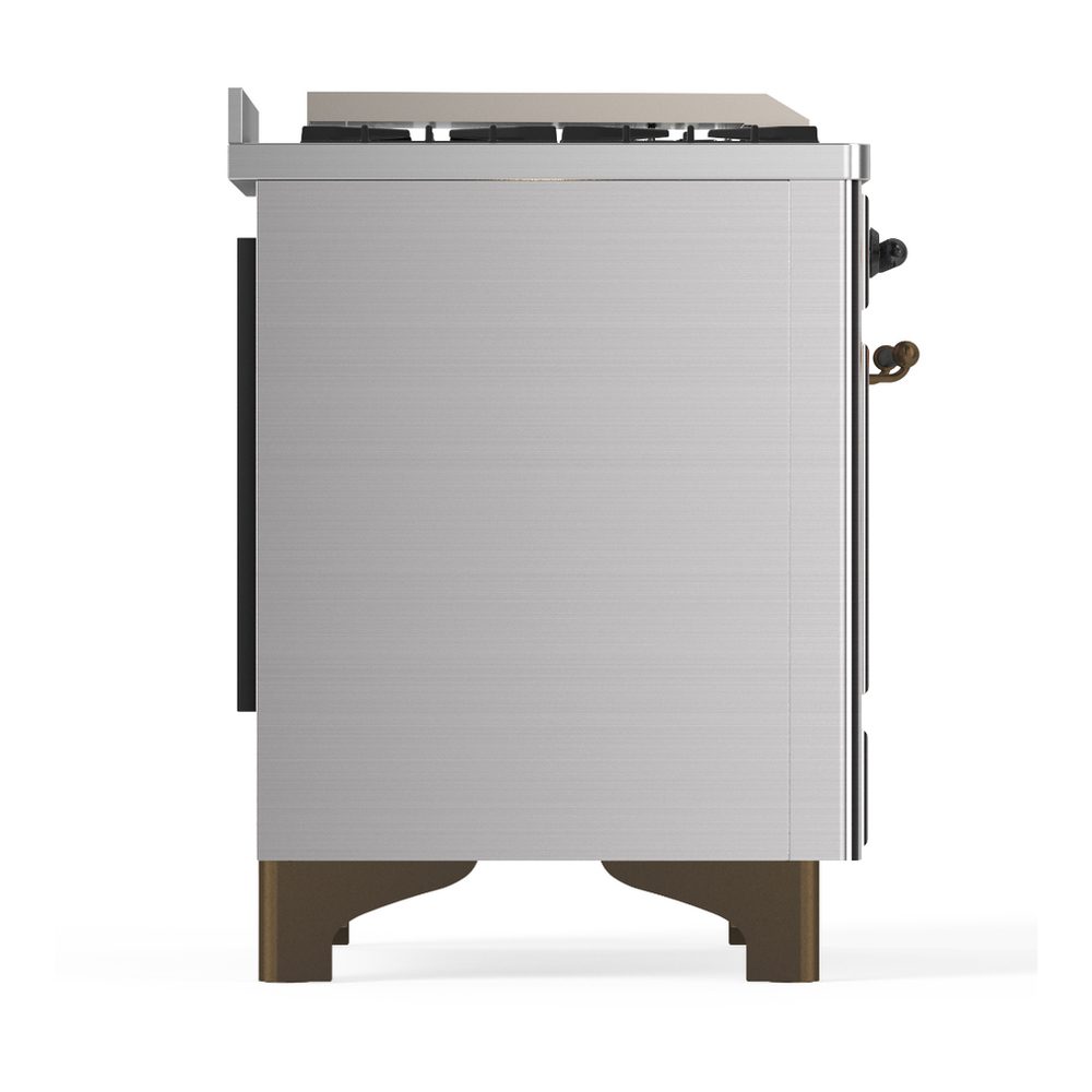 ILVE UM48FQNR3SSB Majestic III 48 inch Dual Fuel Range with 8 Burners and Griddle, Dual Function Burner up to 25,000 BTU (Natural Gas, Solid Door, Stainless Steel, Burnished) 8 ILVE-UM48FQNR3SSB-Right Side View