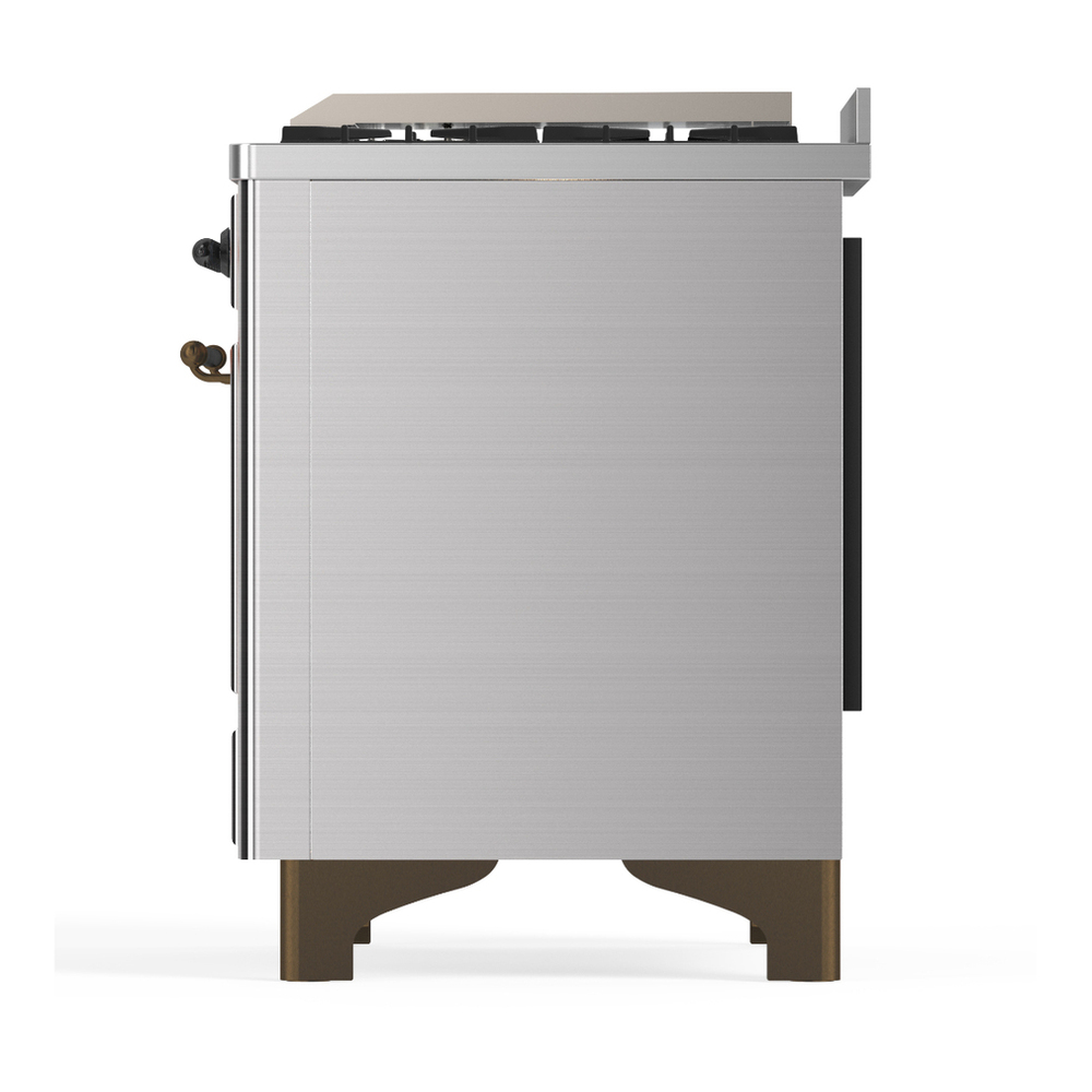 ILVE UM48FQNR3SSB Majestic III 48 inch Dual Fuel Range with 8 Burners and Griddle, Dual Function Burner up to 25,000 BTU (Natural Gas, Solid Door, Stainless Steel, Burnished) 9 ILVE-UM48FQNR3SSB-Left Side View