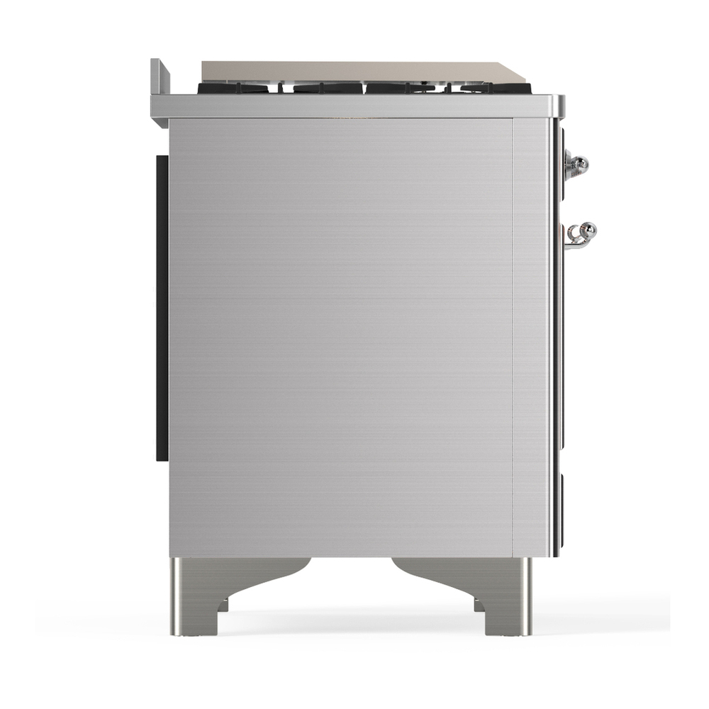 ILVE UM48FQNR3SSC Majestic III 48 inch Dual Fuel Range with 8 Burners and Griddle, Dual Function Burner up to 25,000 BTU (Natural Gas, Solid Door, Stainless Steel, Chrome) 8 ILVE-UM48FQNR3SSC-Right Side View