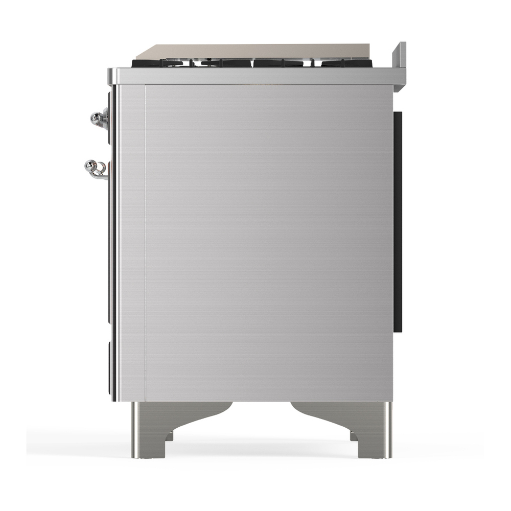 ILVE UM48FQNR3SSC Majestic III 48 inch Dual Fuel Range with 8 Burners and Griddle, Dual Function Burner up to 25,000 BTU (Natural Gas, Solid Door, Stainless Steel, Chrome) 9 ILVE-UM48FQNR3SSC-Left Side View