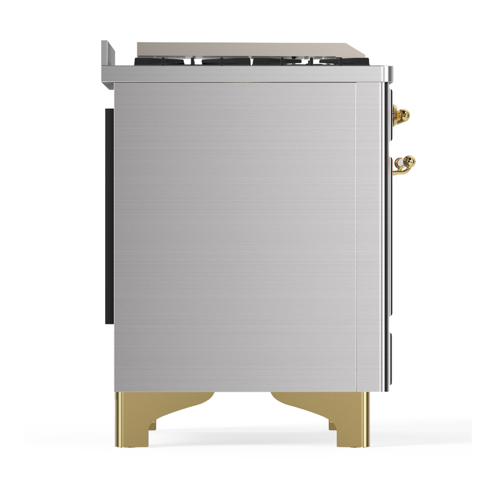 ILVE UM48FQNR3SSG Majestic III 48 inch Dual Fuel Range with 8 Burners and Griddle, Dual Function Burner up to 25,000 BTU (Natural Gas, Solid Door, Stainless Steel, Brass) 8 ILVE-UM48FQNR3SSG-Right Side View
