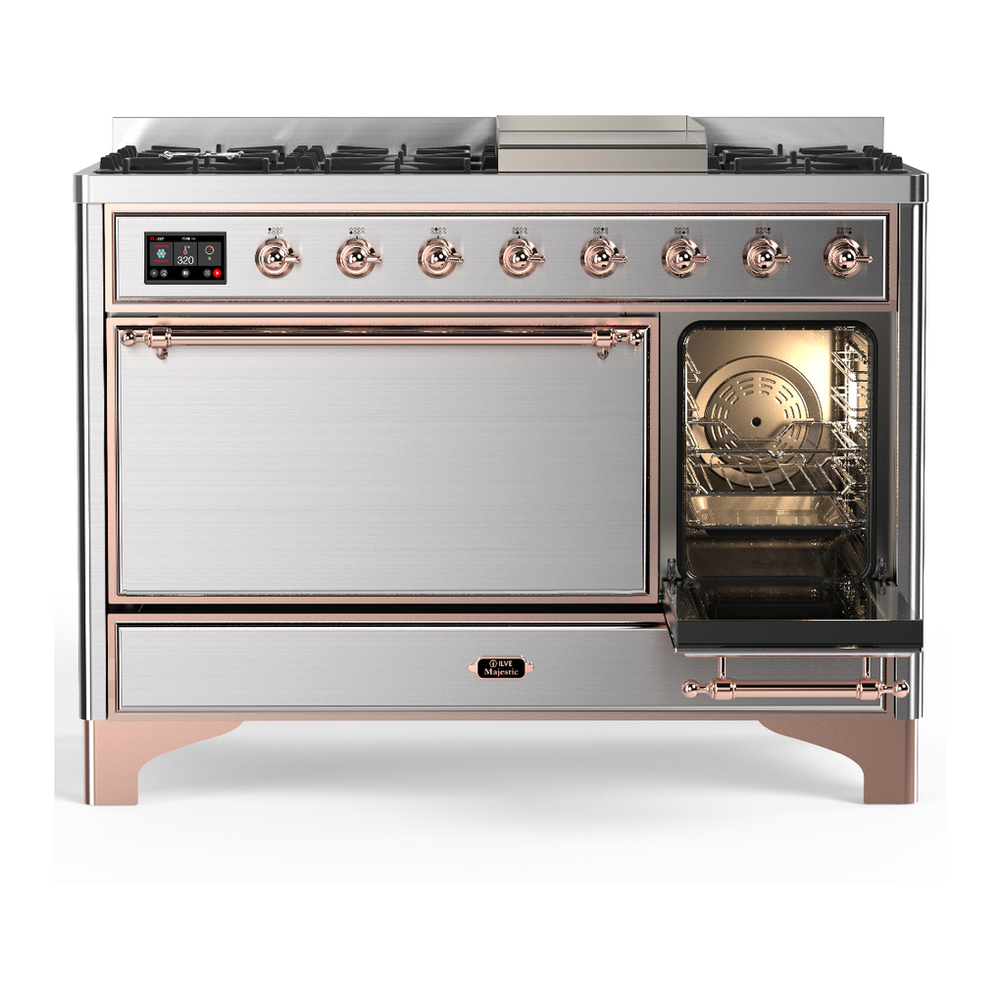 ILVE UM48FQNR3SSP Majestic III 48 inch Dual Fuel Range with 8 Burners and Griddle, Dual Function Burner up to 25,000 BTU (Natural Gas, Solid Door, Stainless Steel, Copper) 4 ILVE-UM48FQNR3SSP-Secondary Oven Open View
