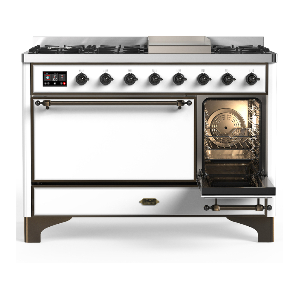 ILVE UM48FQNR3WHB Majestic III 48 inch Dual Fuel Range with 8 Burners and Griddle, Dual Function Burner up to 25,000 BTU (Natural Gas, Solid Door, White, Burnished) 4 ILVE-UM48FQNR3WHB-Secondary Oven Open View