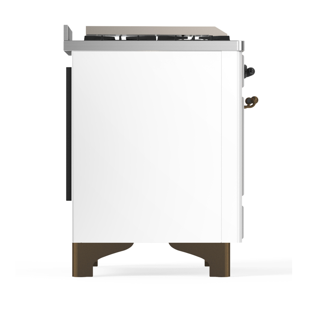 ILVE UM48FQNR3WHB Majestic III 48 inch Dual Fuel Range with 8 Burners and Griddle, Dual Function Burner up to 25,000 BTU (Natural Gas, Solid Door, White, Burnished) 8 ILVE-UM48FQNR3WHB-Right Side View