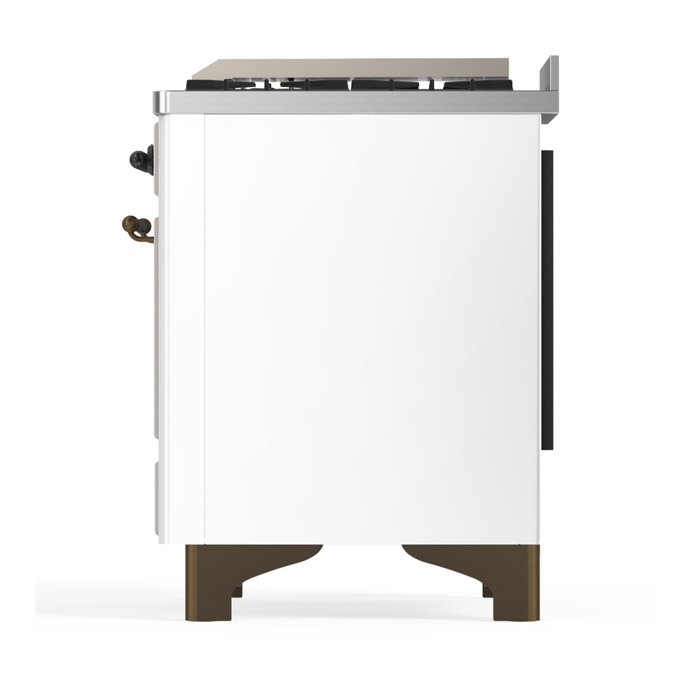 ILVE UM48FQNR3WHB Majestic III 48 inch Dual Fuel Range with 8 Burners and Griddle, Dual Function Burner up to 25,000 BTU (Natural Gas, Solid Door, White, Burnished) 9 ILVE-UM48FQNR3WHB-Left Side View