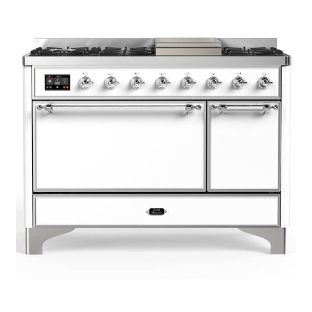 ILVE UM48FQNR3WHC Majestic III 48 inch Dual Fuel Range with 8 Burners and Griddle, Dual Function Burner up to 25,000 BTU (Natural Gas, Solid Door, White, Chrome) 1 UM48FQNR3WHC