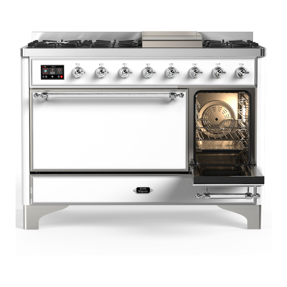 ILVE UM48FQNR3WHC Majestic III 48 inch Dual Fuel Range with 8 Burners and Griddle, Dual Function Burner up to 25,000 BTU (Natural Gas, Solid Door, White, Chrome) 4 ILVE-UM48FQNR3WHC-Secondary Oven Open View