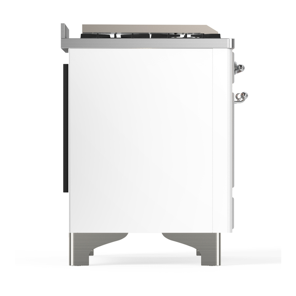 ILVE UM48FQNR3WHC Majestic III 48 inch Dual Fuel Range with 8 Burners and Griddle, Dual Function Burner up to 25,000 BTU (Natural Gas, Solid Door, White, Chrome) 8 ILVE-UM48FQNR3WHC-Right Side View