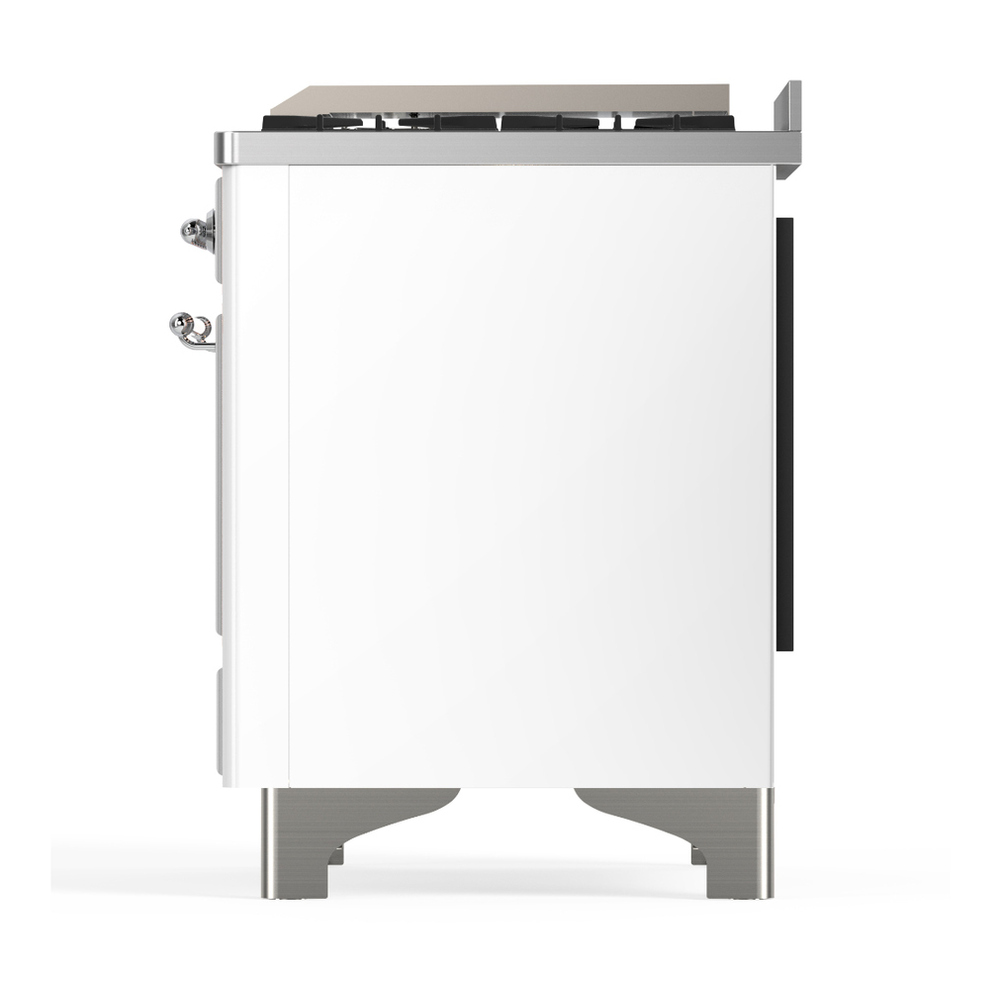 ILVE UM48FQNR3WHC Majestic III 48 inch Dual Fuel Range with 8 Burners and Griddle, Dual Function Burner up to 25,000 BTU (Natural Gas, Solid Door, White, Chrome) 9 ILVE-UM48FQNR3WHC-Left Side View