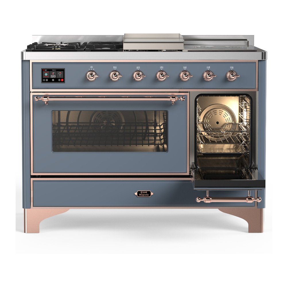ILVE UM48FSNR3BGPLP Majestic III 48 inch Dual Fuel Range with 5 Black Brass Burners, Griddle and French Top, Dual Function Burner up to 25,000 BTU (Liquid Propane, Triple Glass Door, Blue Grey, Copper) 4 ILVE-UM48FSNR3BGPLP-Secondary Oven Open View
