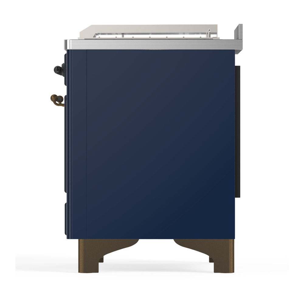 ILVE UM48FSNR3MBBLP Majestic III 48 inch Dual Fuel Range with 5 Black Brass Burners, Griddle and French Top, Dual Function Burner up to 25,000 BTU (Liquid Propane, Triple Glass Door, Midnight Blue, Burnished) 9 ILVE-UM48FSNR3MBBLP-Left Side View