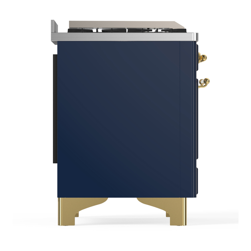 ILVE UM48FSNR3MBG Majestic III 48 inch Dual Fuel Range with 5 Black Brass Burners, Griddle and French Top, Dual Function Burner up to 25,000 BTU (Natural Gas, Triple Glass Door, Midnight Blue, Brass) 8 ILVE-UM48FSNR3MBG-Right Side View