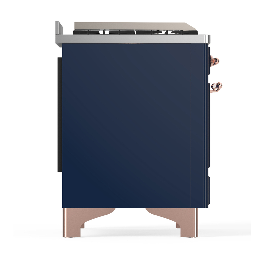 ILVE UM48FSNR3MBPLP Majestic III 48 inch Dual Fuel Range with 5 Black Brass Burners, Griddle and French Top, Dual Function Burner up to 25,000 BTU (Liquid Propane, Triple Glass Door, Midnight Blue, Copper) 8 ILVE-UM48FSNR3MBPLP-Right Side View