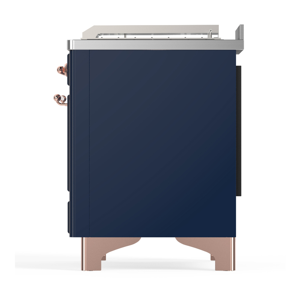 ILVE UM48FSNR3MBPLP Majestic III 48 inch Dual Fuel Range with 5 Black Brass Burners, Griddle and French Top, Dual Function Burner up to 25,000 BTU (Liquid Propane, Triple Glass Door, Midnight Blue, Copper) 9 ILVE-UM48FSNR3MBPLP-Left Side View