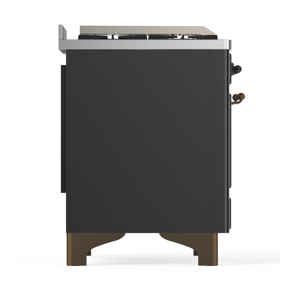 ILVE UM48FSNR3MGBLP Majestic III 48 inch Dual Fuel Range with 5 Black Brass Burners, Griddle and French Top, Dual Function Burner up to 25,000 BTU (Liquid Propane, Triple Glass Door, Graphite Matte, Burnished) 8 ILVE-UM48FSNR3MGBLP-Right Side View