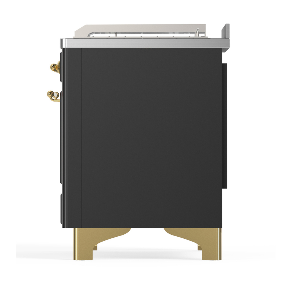 ILVE UM48FSNR3MGGLP Majestic III 48 inch Dual Fuel Range with 5 Black Brass Burners, Griddle and French Top, Dual Function Burner up to 25,000 BTU (Liquid Propane, Triple Glass Door, Graphite Matte, Brass) 9 ILVE-UM48FSNR3MGGLP-Left Side View