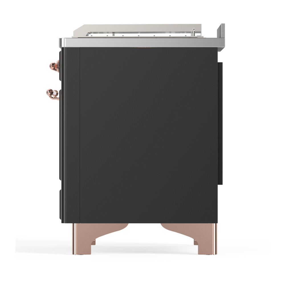 ILVE UM48FSNR3MGP Majestic III 48 inch Dual Fuel Range with 5 Black Brass Burners, Griddle and French Top, Dual Function Burner up to 25,000 BTU (Natural Gas, Triple Glass Door, Graphite Matte, Copper) 9 ILVE-UM48FSNR3MGP-Left Side View