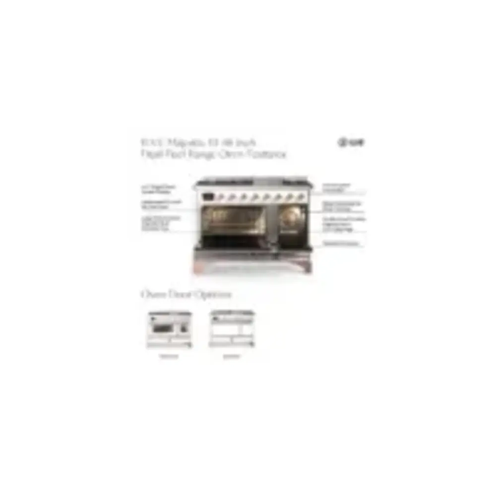 ILVE UM48FS Majestic III 48 inch Dual Fuel Range with 5 Black Brass Burners, Griddle and French Top, Dual Function Burner up to 25,000 BTU
