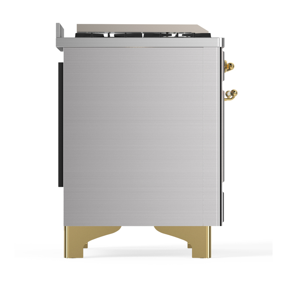 ILVE UM48FSNR3SSGLP Majestic III 48 inch Dual Fuel Range with 5 Black Brass Burners, Griddle and French Top, Dual Function Burner up to 25,000 BTU (Liquid Propane, Triple Glass Door, Stainless Steel, Brass) 8 ILVE-UM48FSNR3SSGLP-Right Side View