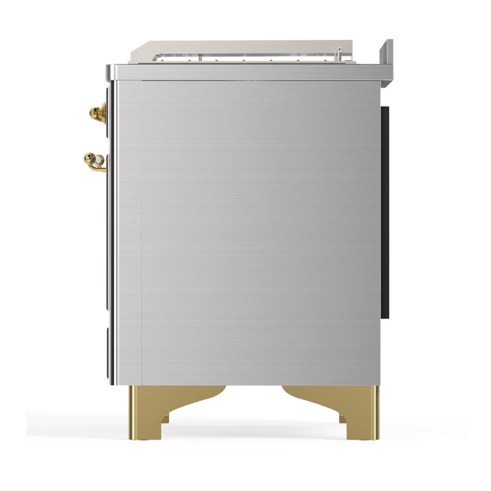 ILVE UM48FSNR3SSGLP Majestic III 48 inch Dual Fuel Range with 5 Black Brass Burners, Griddle and French Top, Dual Function Burner up to 25,000 BTU (Liquid Propane, Triple Glass Door, Stainless Steel, Brass) 9 ILVE-UM48FSNR3SSGLP-Left Side View