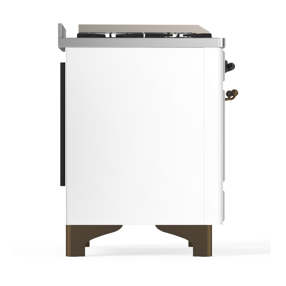 ILVE UM48FSNR3WHB Majestic III 48 inch Dual Fuel Range with 5 Black Brass Burners, Griddle and French Top, Dual Function Burner up to 25,000 BTU (Natural Gas, Triple Glass Door, White, Burnished) 8 ILVE-UM48FSNR3WHB-Right Side View