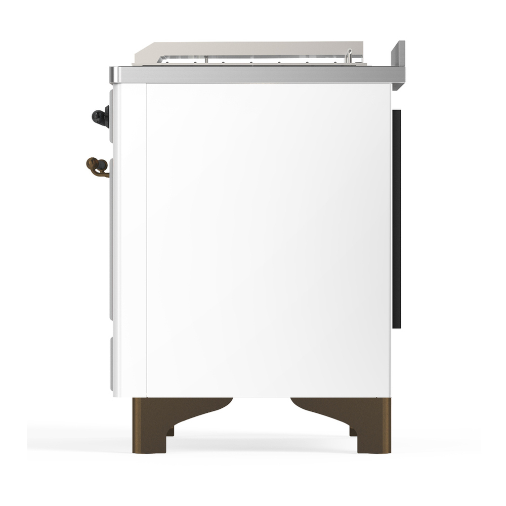 ILVE UM48FSNR3WHB Majestic III 48 inch Dual Fuel Range with 5 Black Brass Burners, Griddle and French Top, Dual Function Burner up to 25,000 BTU (Natural Gas, Triple Glass Door, White, Burnished) 9 ILVE-UM48FSNR3WHB-Left Side View