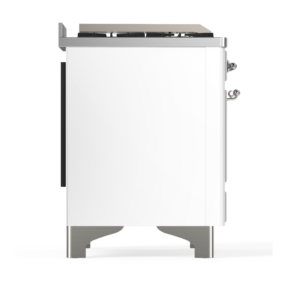 ILVE UM48FSNR3WHCLP Majestic III 48 inch Dual Fuel Range with 5 Black Brass Burners, Griddle and French Top, Dual Function Burner up to 25,000 BTU (Liquid Propane, Triple Glass Door, White, Chrome) 8 ILVE-UM48FSNR3WHCLP-Right Side View