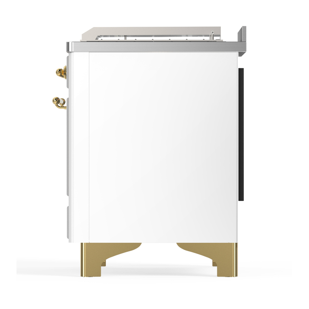 ILVE UM48FSNR3WHGLP Majestic III 48 inch Dual Fuel Range with 5 Black Brass Burners, Griddle and French Top, Dual Function Burner up to 25,000 BTU (Liquid Propane, Triple Glass Door, White, Brass) 9 ILVE-UM48FSNR3WHGLP-Left Side View