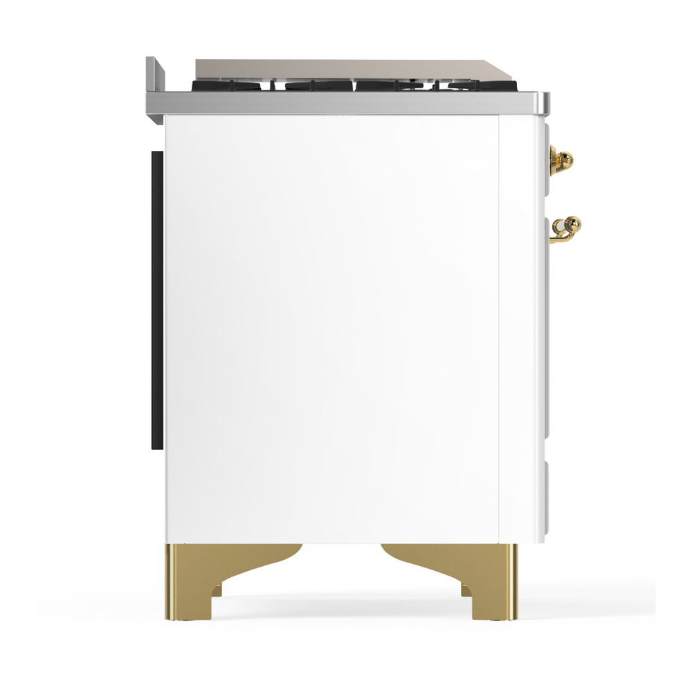 ILVE UM48FSNR3WHG Majestic III 48 inch Dual Fuel Range with 5 Black Brass Burners, Griddle and French Top, Dual Function Burner up to 25,000 BTU (Natural Gas, Triple Glass Door, White, Brass) 8 ILVE-UM48FSNR3WHG-Right Side View