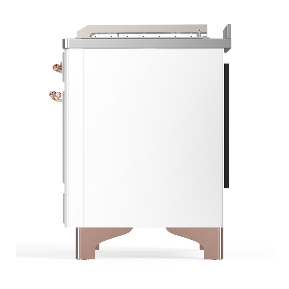 ILVE UM48FSNR3WHP Majestic III 48 inch Dual Fuel Range with 5 Black Brass Burners, Griddle and French Top, Dual Function Burner up to 25,000 BTU (Natural Gas, Triple Glass Door, White, Copper) 9 ILVE-UM48FSNR3WHP-Left Side View