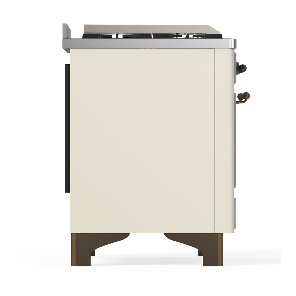 ILVE UM48FSQNR3AWB Majestic III 48 inch Dual Fuel Range with 5 Black Brass Burners, Griddle and French Top, Dual Function Burner up to 25,000 BTU (Natural Gas, Solid Door, Antique White, Burnished) 8 ILVE-UM48FSQNR3AWB-Right Side View