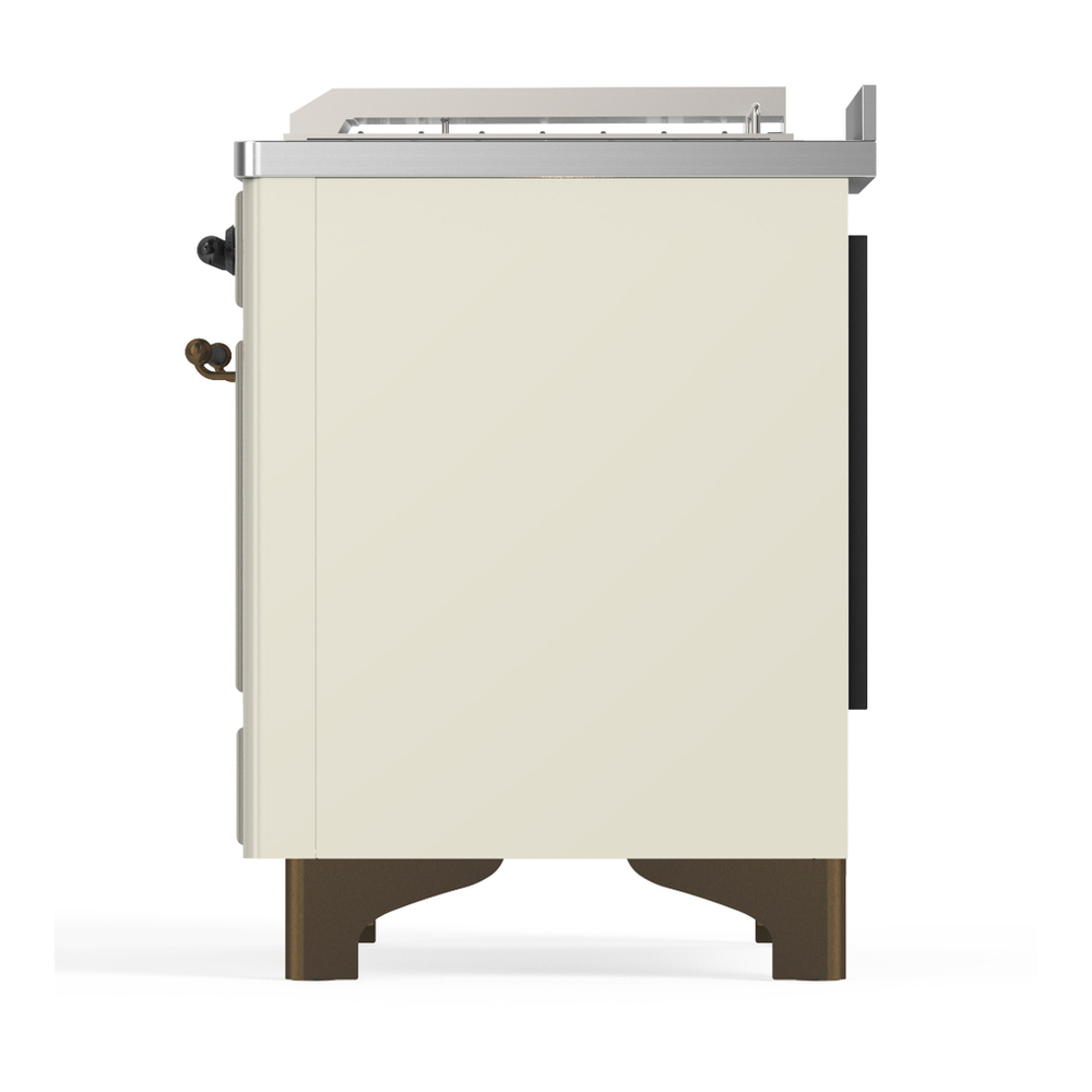ILVE UM48FSQNR3AWB Majestic III 48 inch Dual Fuel Range with 5 Black Brass Burners, Griddle and French Top, Dual Function Burner up to 25,000 BTU (Natural Gas, Solid Door, Antique White, Burnished) 9 ILVE-UM48FSQNR3AWB-Left Side View