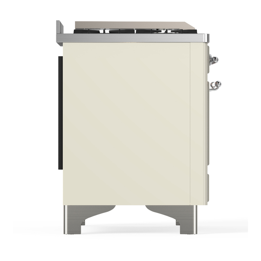 ILVE UM48FSQNR3AWC Majestic III 48 inch Dual Fuel Range with 5 Black Brass Burners, Griddle and French Top, Dual Function Burner up to 25,000 BTU (Natural Gas, Solid Door, Antique White, Chrome) 8 ILVE-UM48FSQNR3AWC-Right Side View