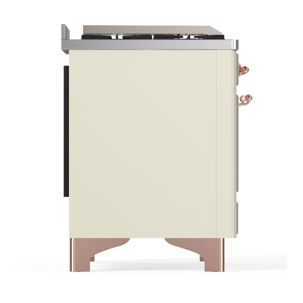 ILVE UM48FSQNR3AWP Majestic III 48 inch Dual Fuel Range with 5 Black Brass Burners, Griddle and French Top, Dual Function Burner up to 25,000 BTU (Natural Gas, Solid Door, Antique White, Copper) 8 ILVE-UM48FSQNR3AWP-Right Side View