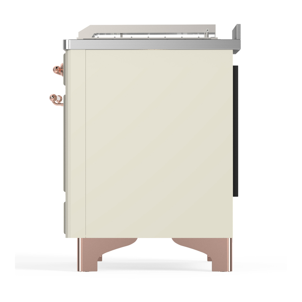 ILVE UM48FSQNR3AWP Majestic III 48 inch Dual Fuel Range with 5 Black Brass Burners, Griddle and French Top, Dual Function Burner up to 25,000 BTU (Natural Gas, Solid Door, Antique White, Copper) 9 ILVE-UM48FSQNR3AWP-Left Side View