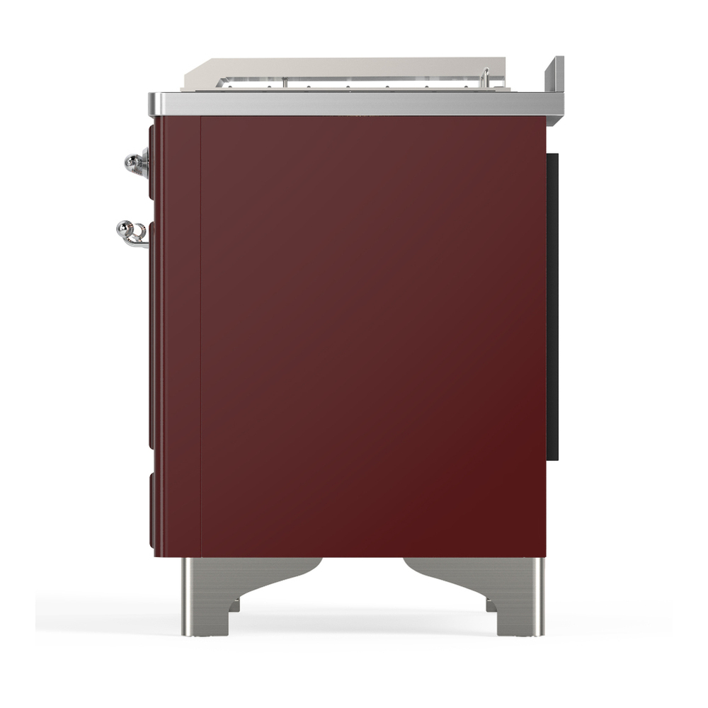 ILVE UM48FSQNR3BUC Majestic III 48 inch Dual Fuel Range with 5 Black Brass Burners, Griddle and French Top, Dual Function Burner up to 25,000 BTU (Natural Gas, Solid Door, Burgundy, Chrome) 9 ILVE-UM48FSQNR3BUC-Left Side View