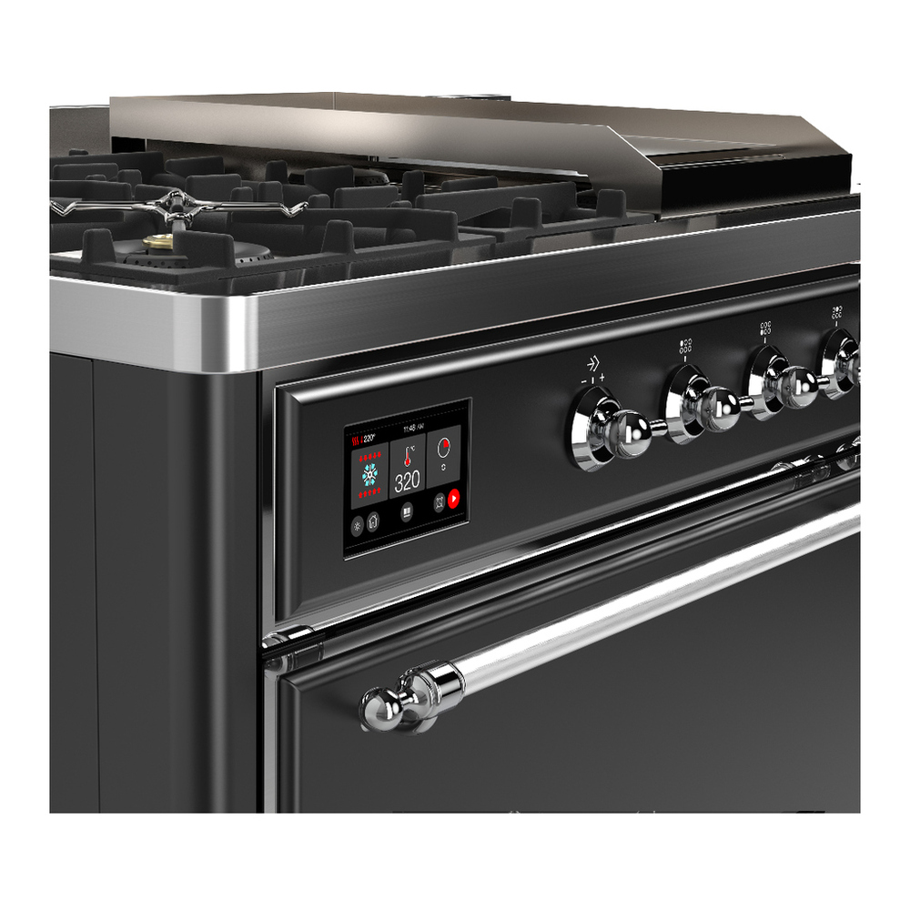 ILVE UM48FSQNR3MGC Majestic III 48 inch Dual Fuel Range with 5 Black Brass Burners, Griddle and French Top, Dual Function Burner up to 25,000 BTU (Natural Gas, Solid Door, Graphite Matte, Chrome) 7 ILVE-UM48FSQNR3MGC-Control Knobs View